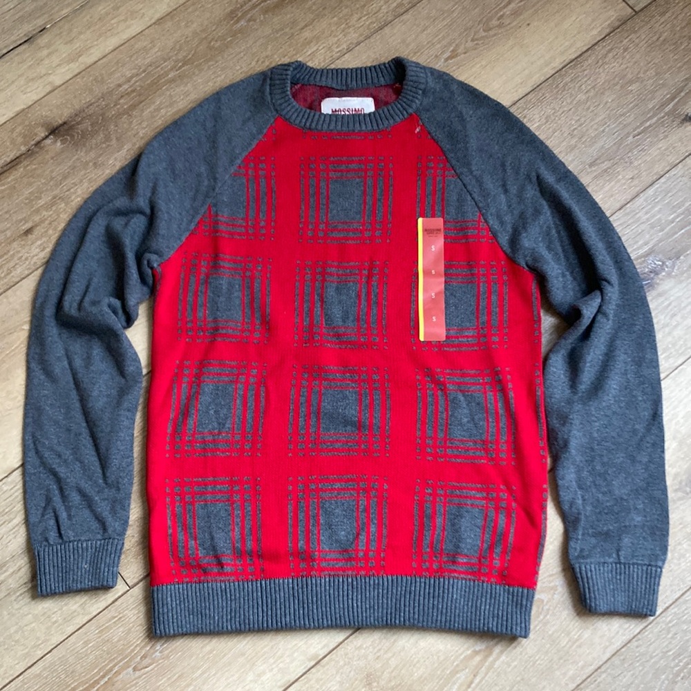 Men's Sweater Size S/P NEW Pullover Crew MOSSIMO SUPPLY CO Red Gray Prep…